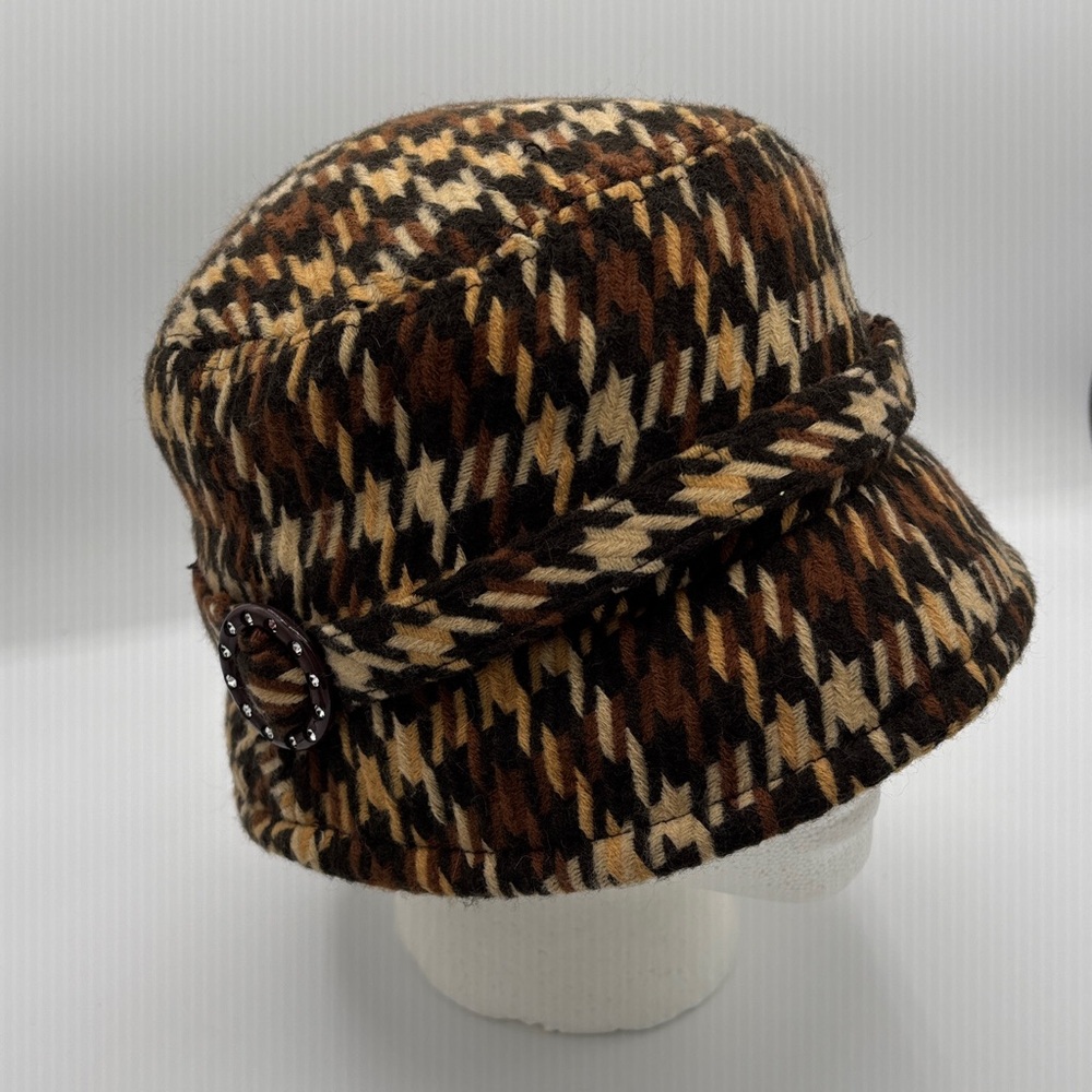 MANHATTAN HAT COMPANY Brown and Tan Houndstooth Bucket Hat w/Jewel Band